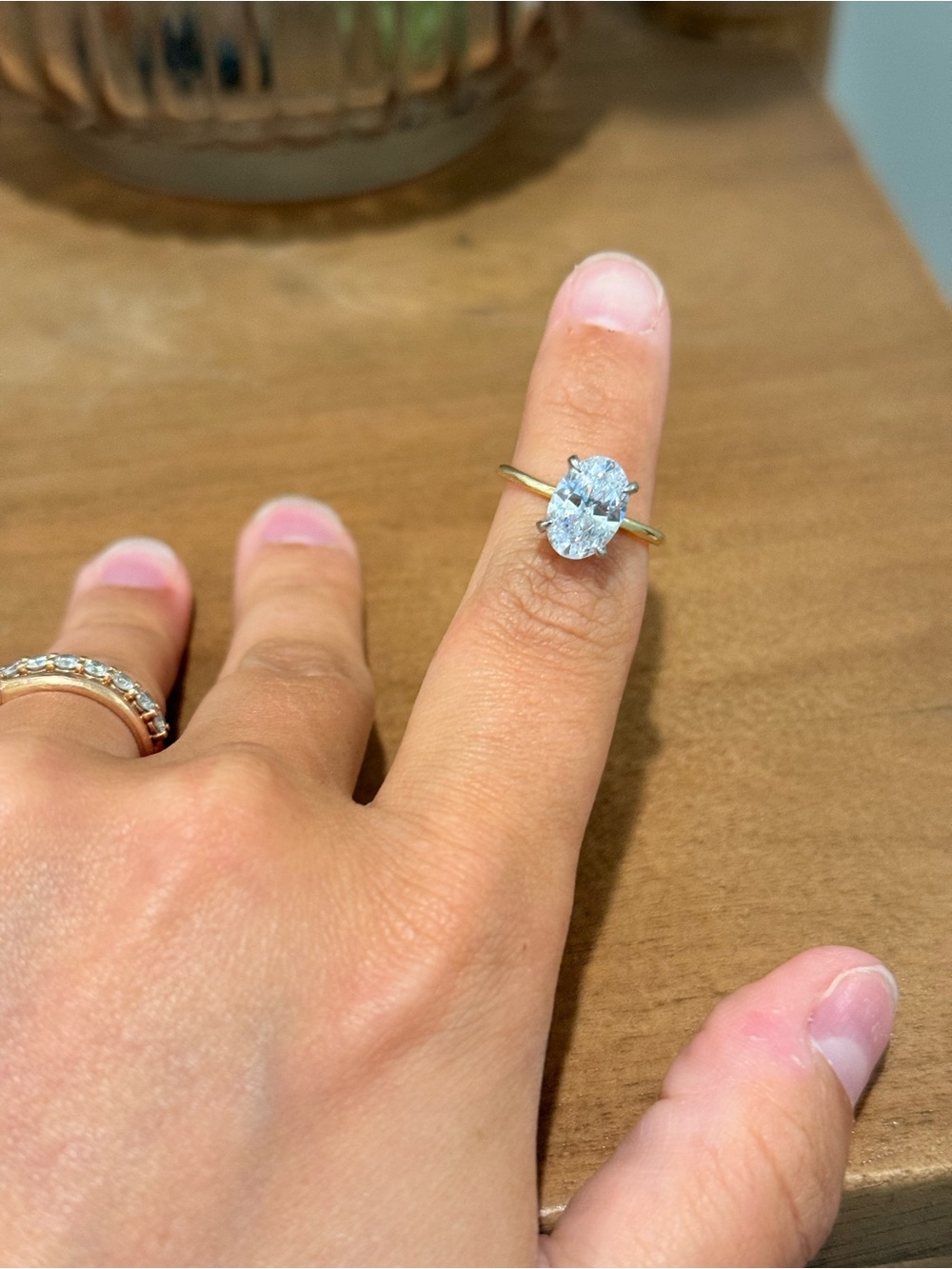 Gold Oval Solitaire Ring with Clear Oval Stone